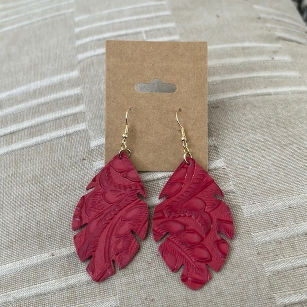 Red Embossed Faux Leather Earrings